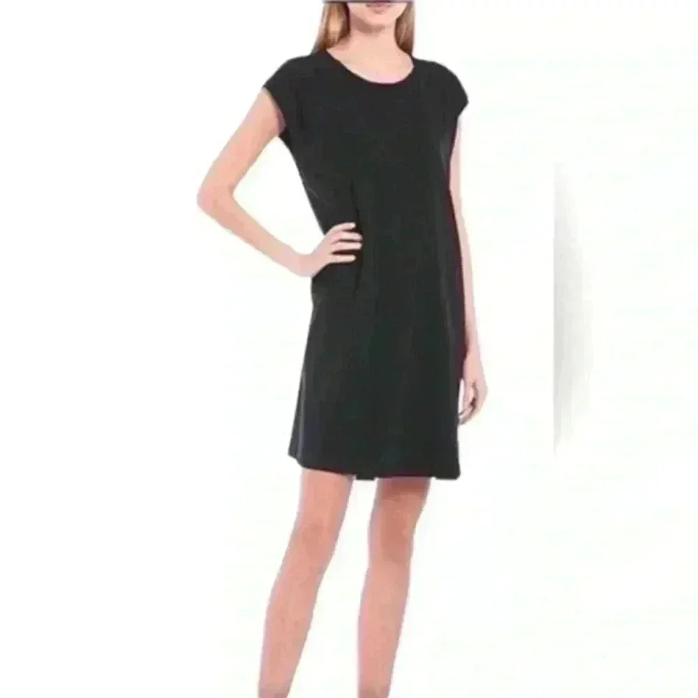 Eileen Fisher Organic Pima Cotton Soft Black Jersey T-Shirt Dress Size S - Picture 1 of 6